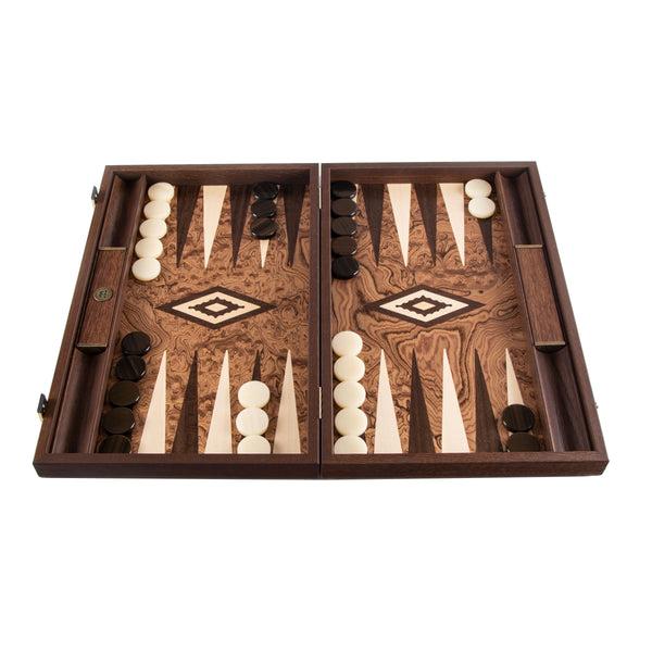 Manopoulos Walnut Burl Backgammon — 19"