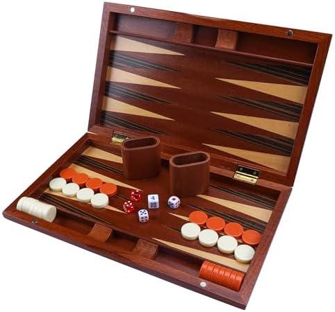 Offelec Brown Wooden Backgammon Set — 15"