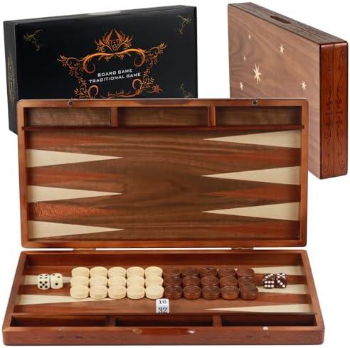 Syrace Handcrafted Wooden Backgammon Set — 16"