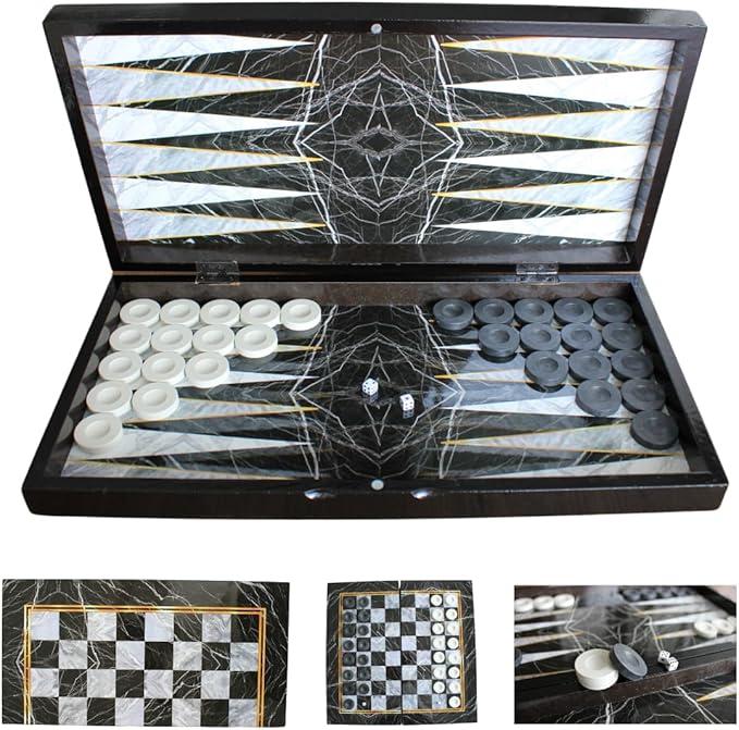 Park&Oz Pearl Premium Turkish Backgammon and Checkers Set - 19"